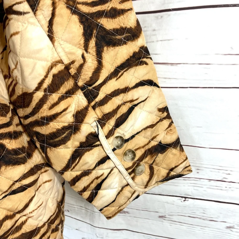 Chico's Jacket Women’s 4 US 20/22 Brown Tiger Prints Quilted Pockets Long Sleeve